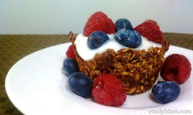 Baked Granola Cups with Yogurt and Berries