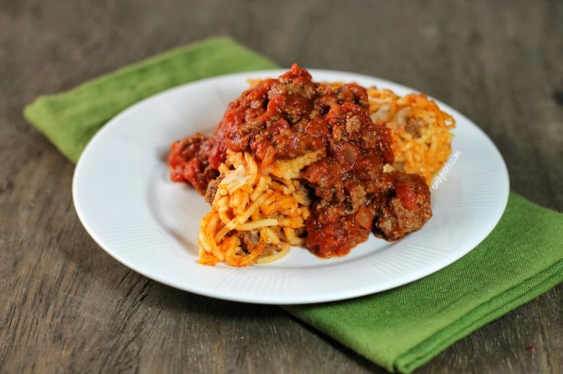 Spaghetti Pie with Meat Sauce