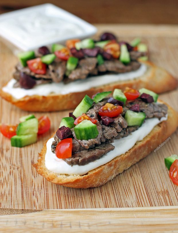 Open-Faced Greek Steak Sandwiches