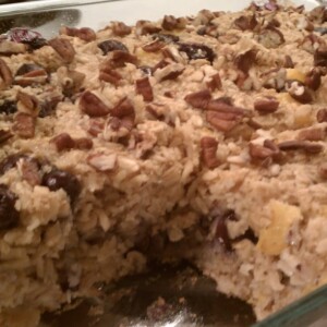 Baked Blueberry and Peach Oatmeal