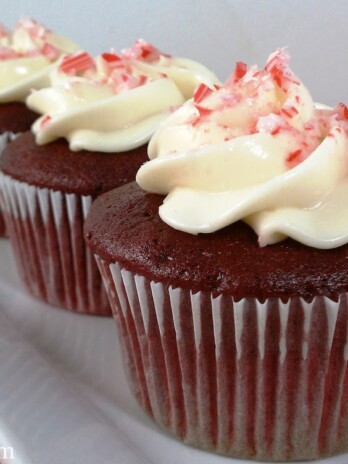 Red Velvet Cupcakes with Peppermint Cream Cheese Frosting