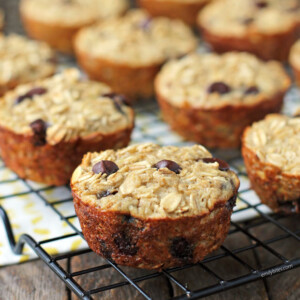 Banana Chocolate Chip Baked Oatmeal Singles on a cooling rack