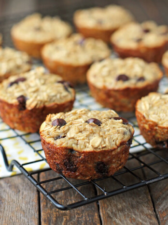 Banana Chocolate Chip Baked Oatmeal Singles on a cooling rack