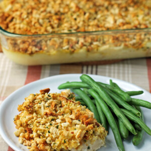 Cheesy Chicken and Stuffing Bake on a plate