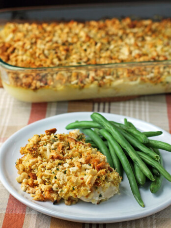 Cheesy Chicken and Stuffing Bake on a plate