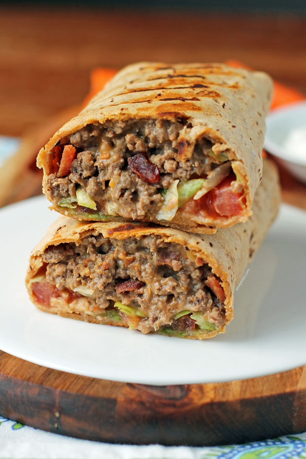 Bacon Cheeseburger Wraps stacked