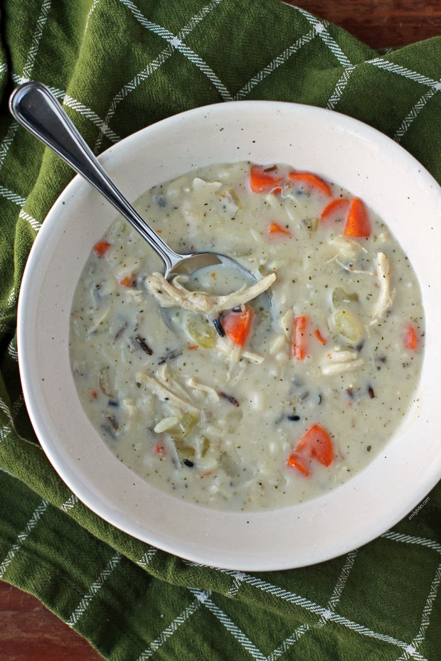 Creamy Chicken and Wild Rice Soup with a spoon