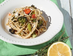 Linguine with Roasted Vegetables and Goat Cheese