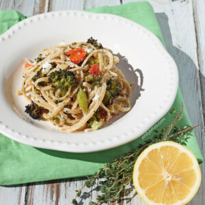 Linguine with Roasted Vegetables and Goat Cheese