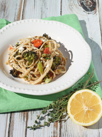 Linguine with Roasted Vegetables and Goat Cheese