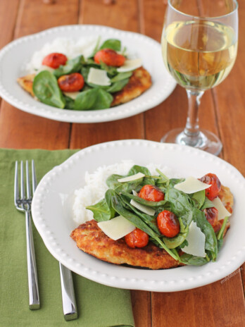 Chicken Milanese with Spinach and Burst Tomatoes