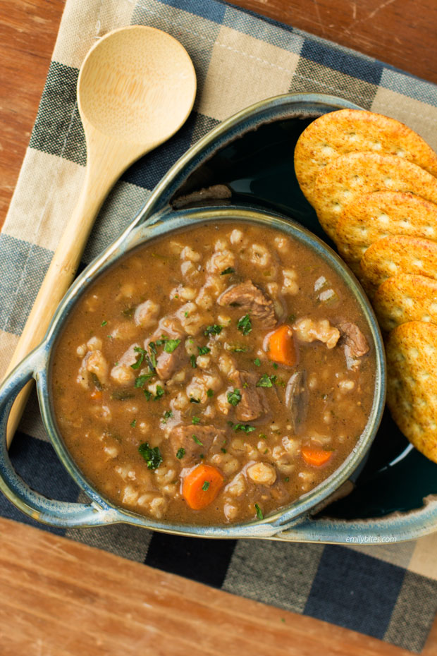 Slow Cooker Beef and Barley Soup Emily Bites