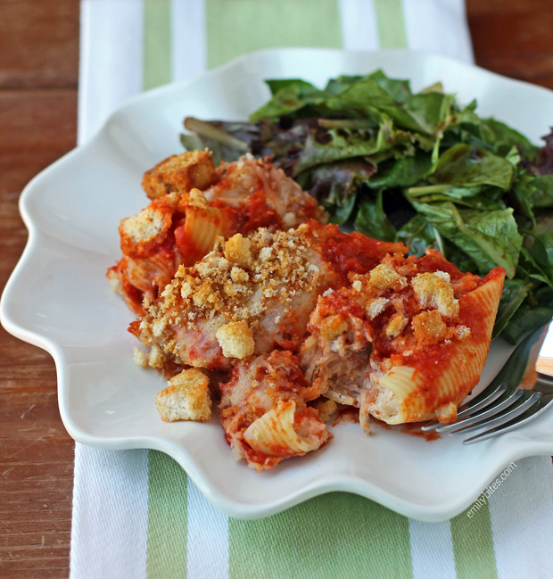 Chicken Parmesan Stuffed Shells - Emily Bites