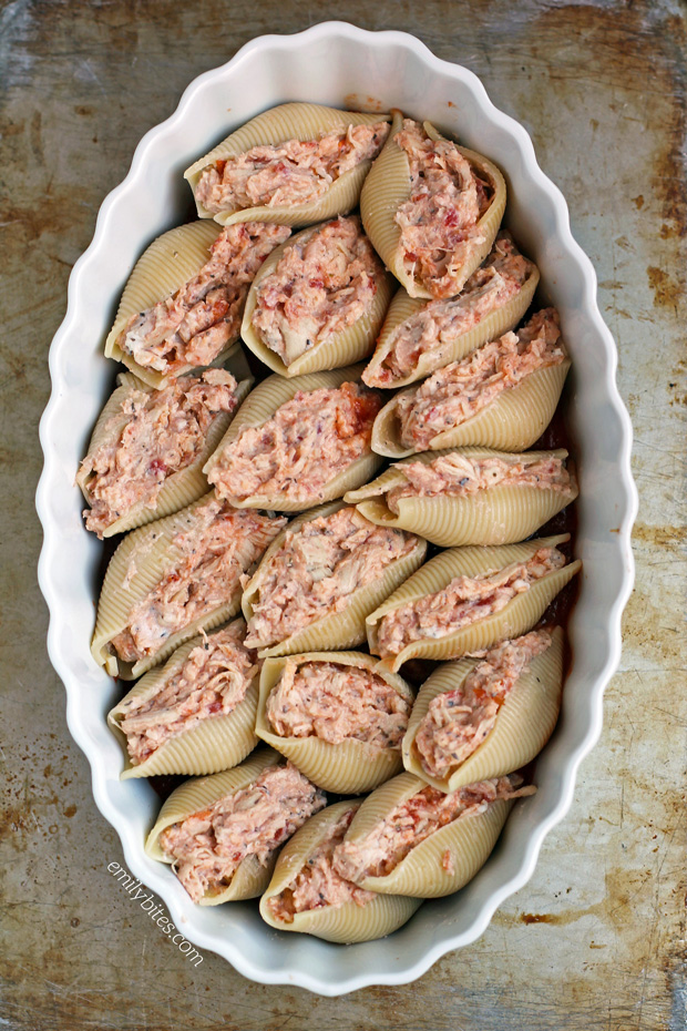 Chicken Parmesan Stuffed Shells - Emily Bites