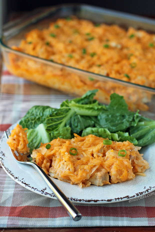Cheesy Buffalo Chicken Potato Bake Emily Bites