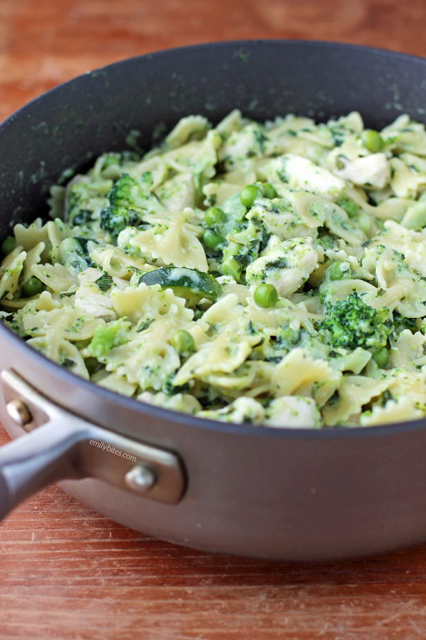 Chicken Pesto Parmesan Pasta Skillet - Emily Bites