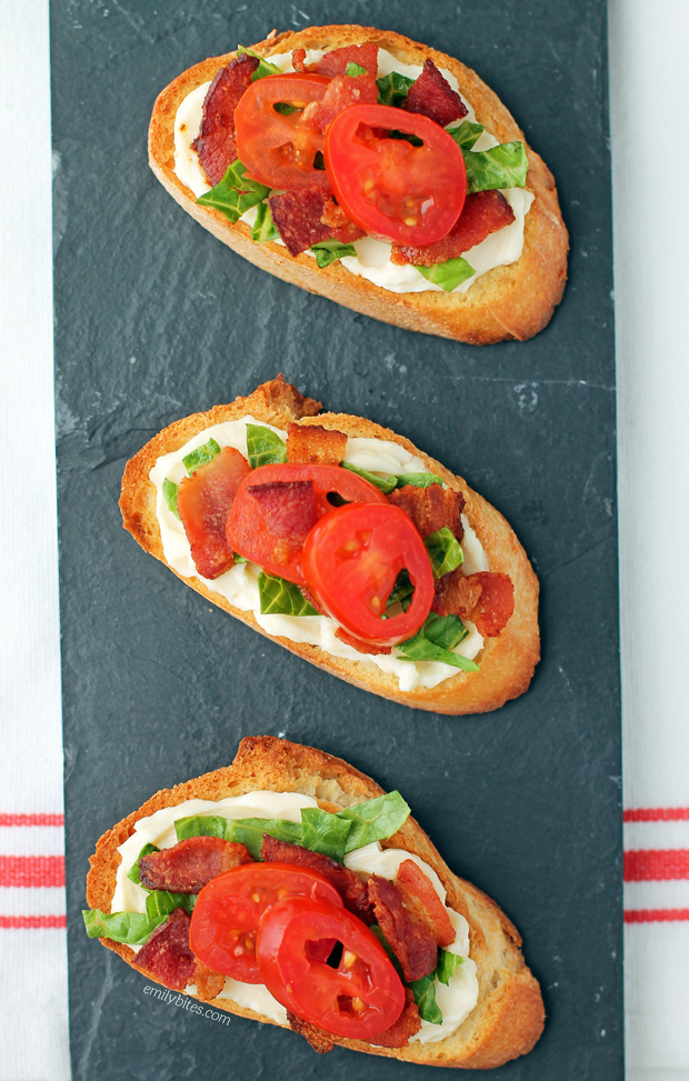 Cheesy BLT Crostini - Emily Bites