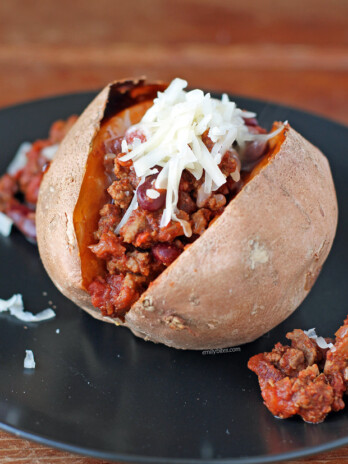 Chili Cheese Stuffed Sweet Potatoes