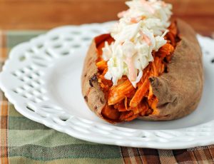 Buffalo Chicken Stuffed Sweet Potatoes