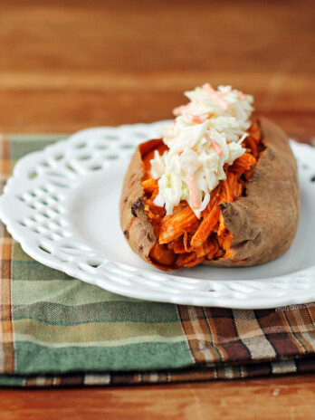 Buffalo Chicken Stuffed Sweet Potatoes