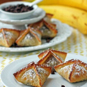 Banana Chocolate Wonton Bites on a plate