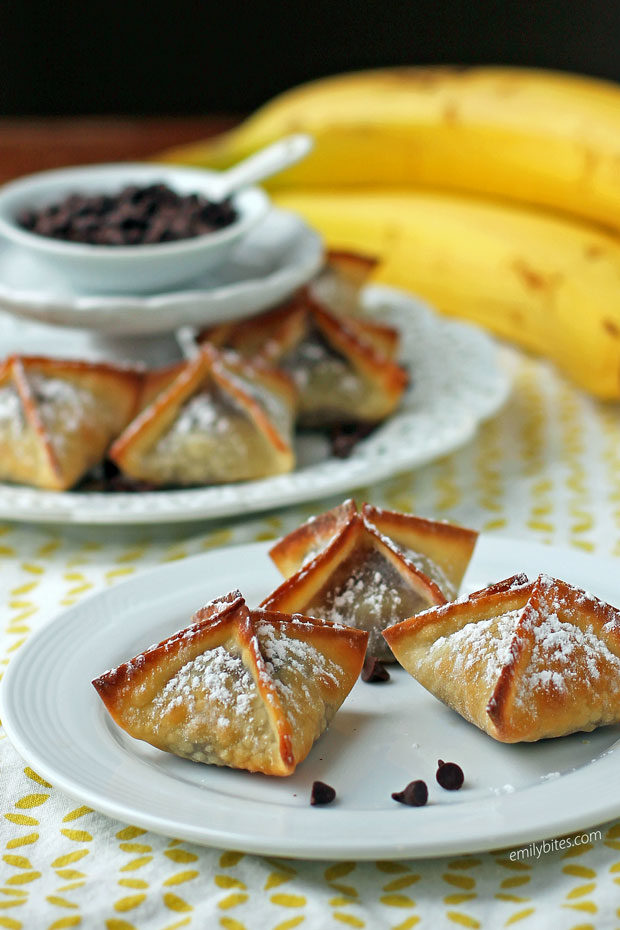 Banana Chocolate Wonton Bites on a plate