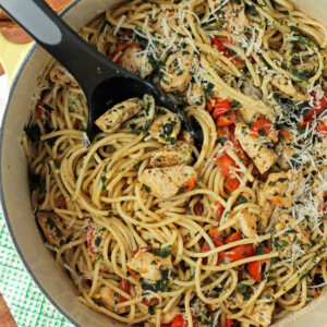 Bruschetta Chicken Pasta in a pot