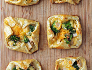 Cheesy Chicken and Broccoli Pastry Bundles overhead view