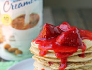 Strawberry Almond Cream Pancakes stack