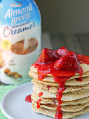 Strawberry Almond Cream Pancakes stack