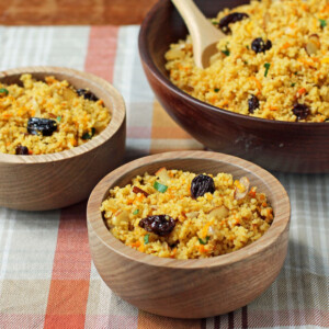 Couscous with Raisins and Almonds in bowls