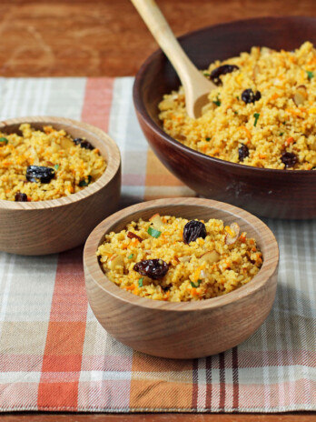 Couscous with Raisins and Almonds in bowls
