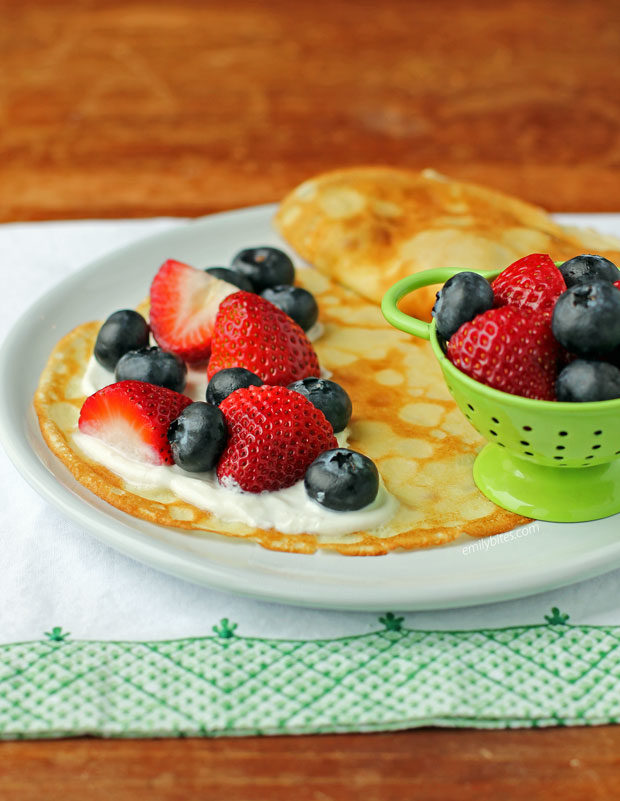 Crepes with Yogurt and Berries on a plate