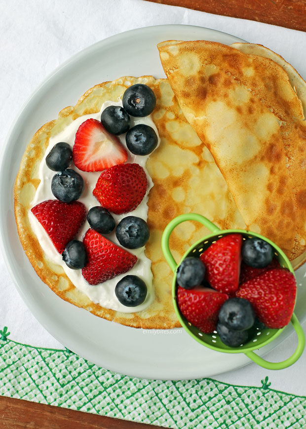 Crepes with Yogurt and Berries overhead view