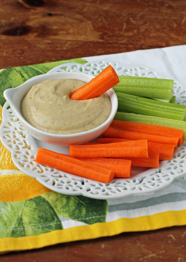 Lemon Garlic Hummus with carrots and celery