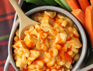 One-Pot Buffalo Chicken Mac and Cheese overhead view