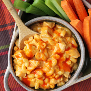 One-Pot Buffalo Chicken Mac and Cheese overhead view