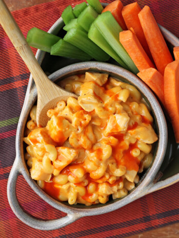 One-Pot Buffalo Chicken Mac and Cheese overhead view