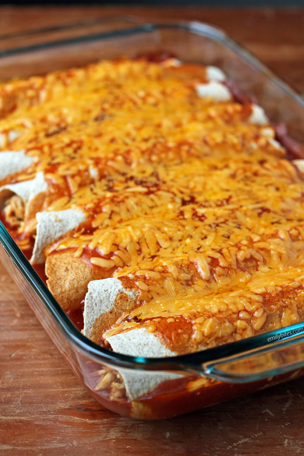 Easy Chicken and Bean Enchiladas - Emily Bites