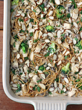 Chicken Tetrazzini in a baking dish