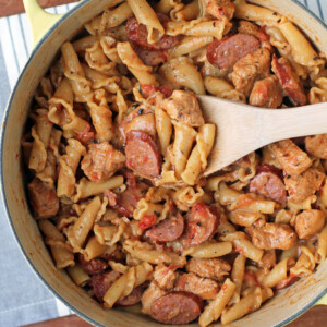 One-Pot Cajun Chicken and Sausage Pasta in a pot