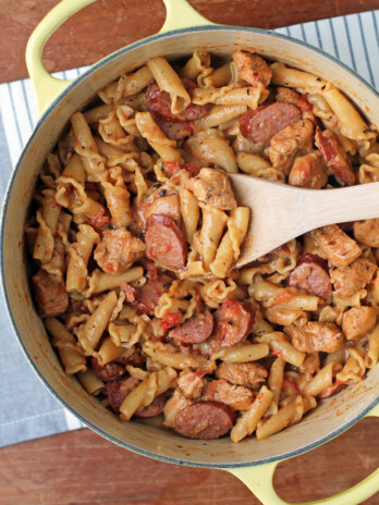 One-Pot Cajun Chicken and Sausage Pasta in a pot