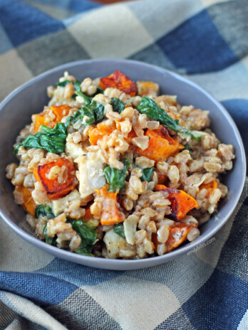 Butternut Squash and Chicken Farrotto in a bowl