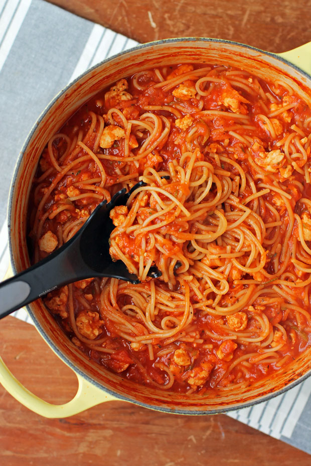 One-Pot Turkey and Veggie Spaghetti in a pot