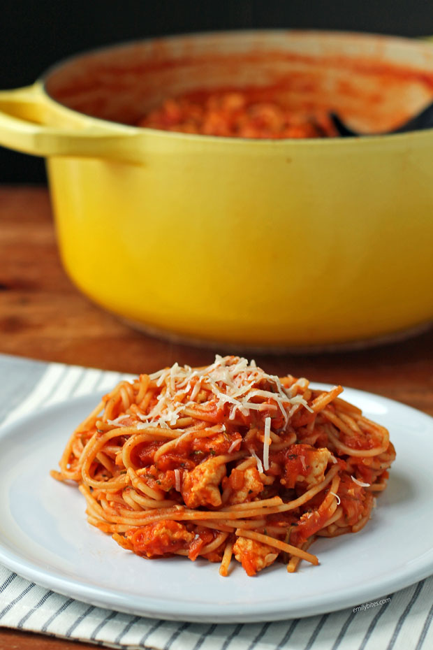 One-Pot Turkey and Veggie Spaghetti on a plate