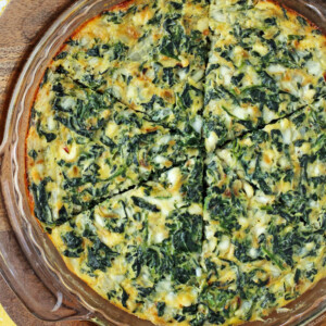 Crustless Spinach and Feta Quiche in the pan