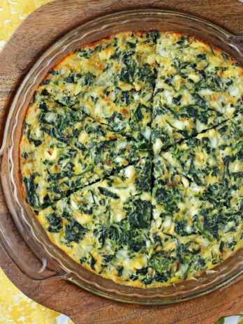 Crustless Spinach and Feta Quiche in the pan