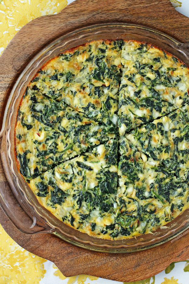 Crustless Spinach and Feta Quiche in the pan