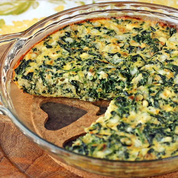 Crustless Spinach and Feta Quiche slice removed