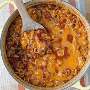 One-Pot Cheesy Chili Mac in the pot